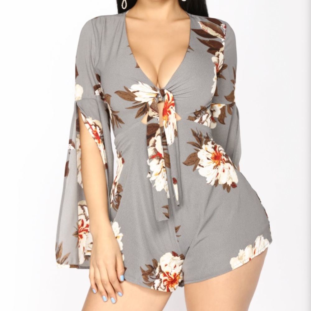 Grey floral romper